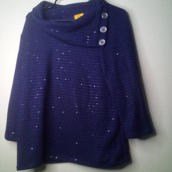 Ruby Rd Sweater M Women Pullover 3/4 Sleeve Cowl Neck Button Detail Blue - Picture 12 of 14